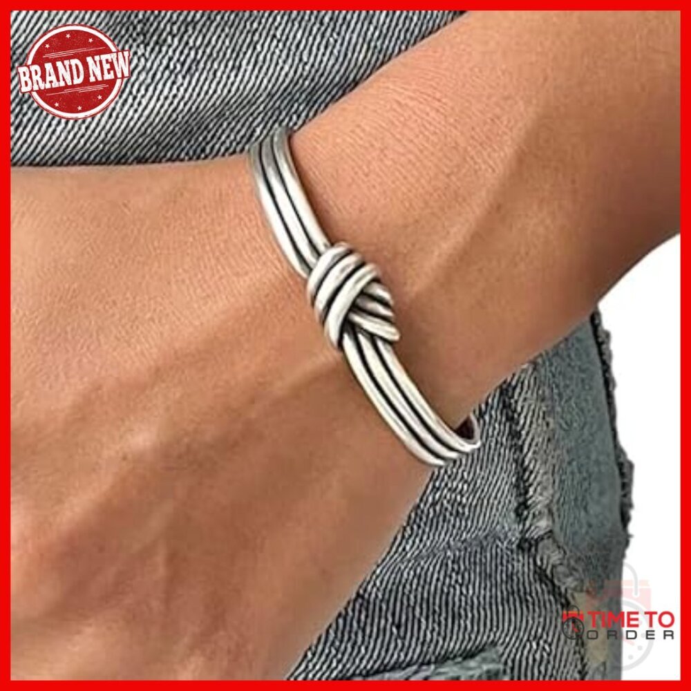 Sterling Silver Knot Cuff Bracelet Adjustable Rustic Minimalist Unisex